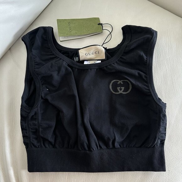 NWT GUCCI - Jersey Top Black Logo Sz L 100% Authentic - Picture 4 of 7